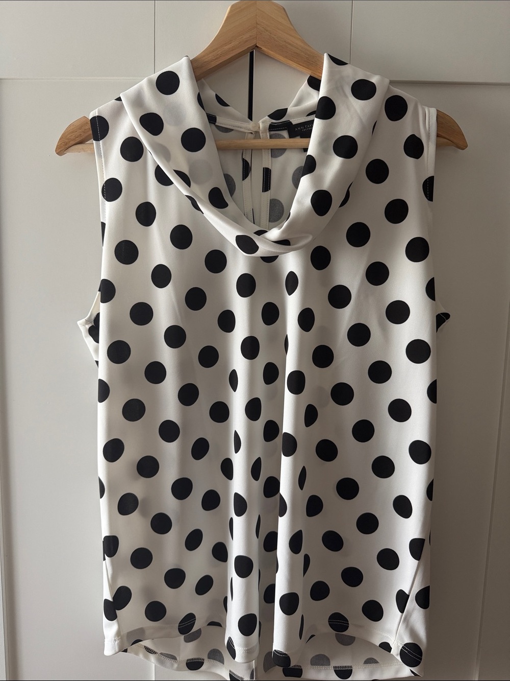 Ann Taylor Sleeveless Polka Dot Cowl Neck Top - Black/White